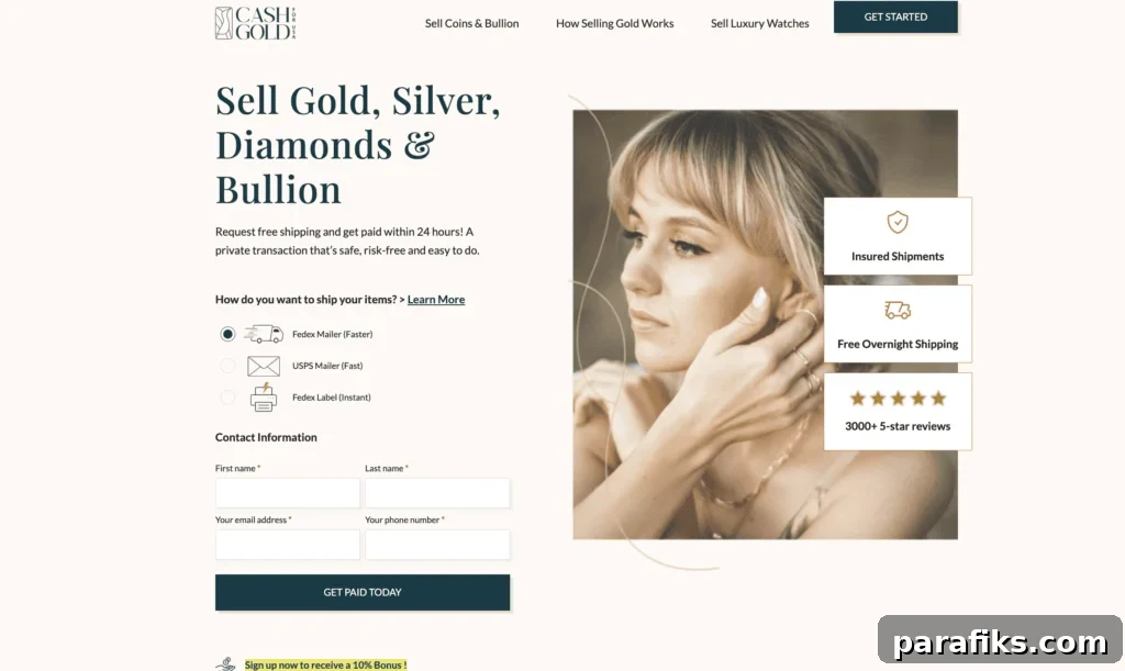 Cash For Gold USA homepage